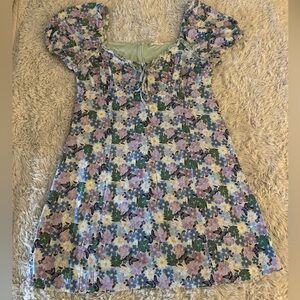 La Hearts Pink and Blue Casual Sundress with Puff Sleeves